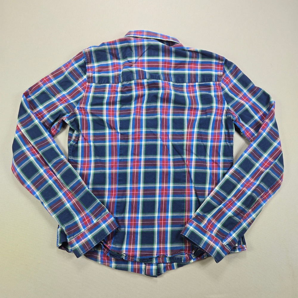 Abercrombie & Fitch Button Down Plaid Long Sleeve Navy Red Kids Medium Shirt - Picture 2 of 7